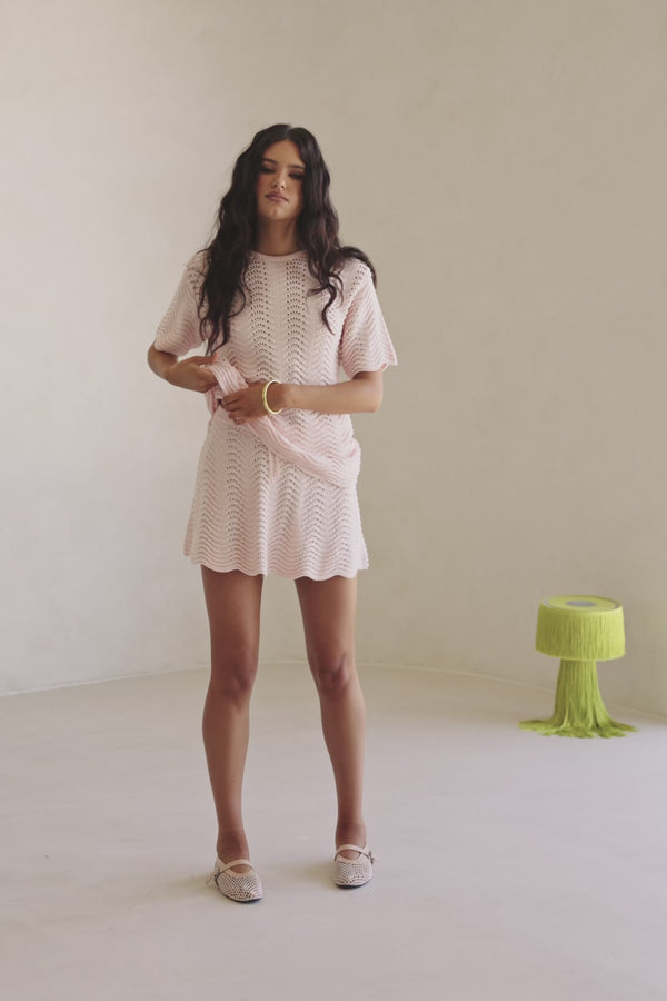 Blush Pink Wave Knit Short Sleeve Leah T Shirt Top