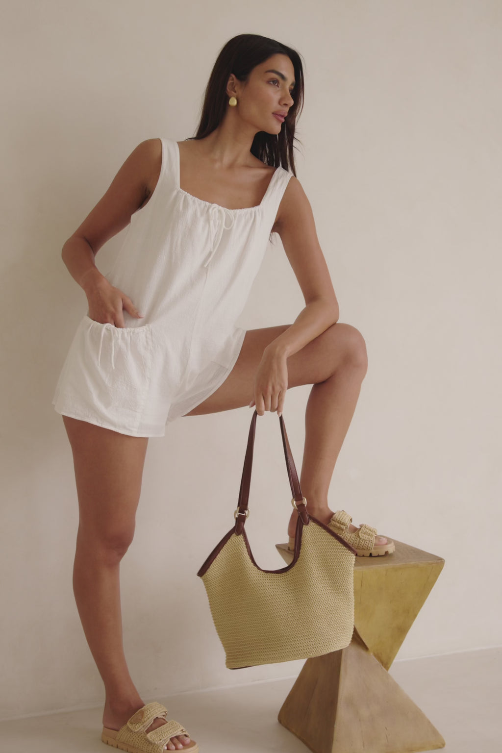 White Cotton Boxy Brita Playsuit