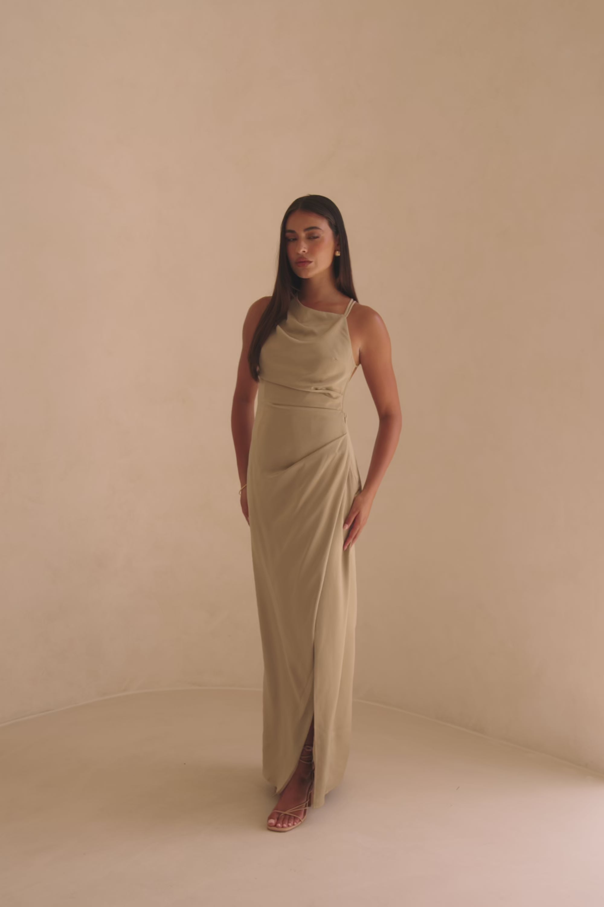 Green One Shoulder Ruched Backless Maxi Rianna Dress