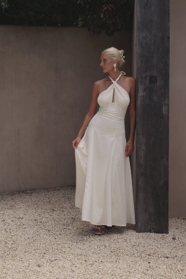 Cream Pleated Halter Maxi Blaire Skirt