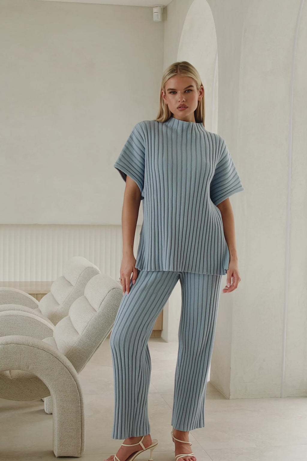 Celine Ribbed Knit Top - Blue