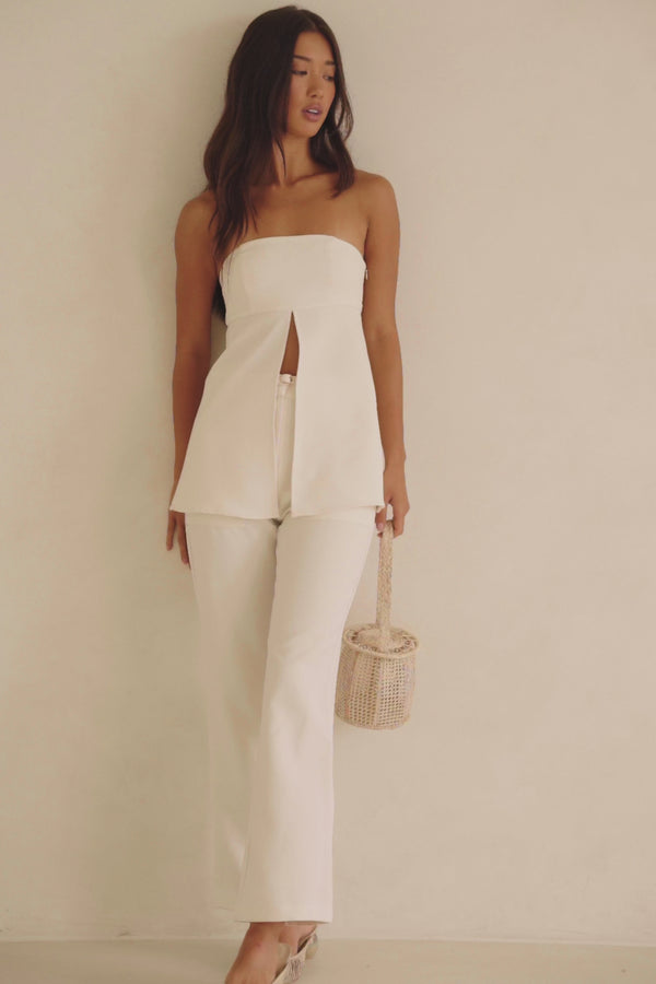 Aila Strapless Split Top - Cream