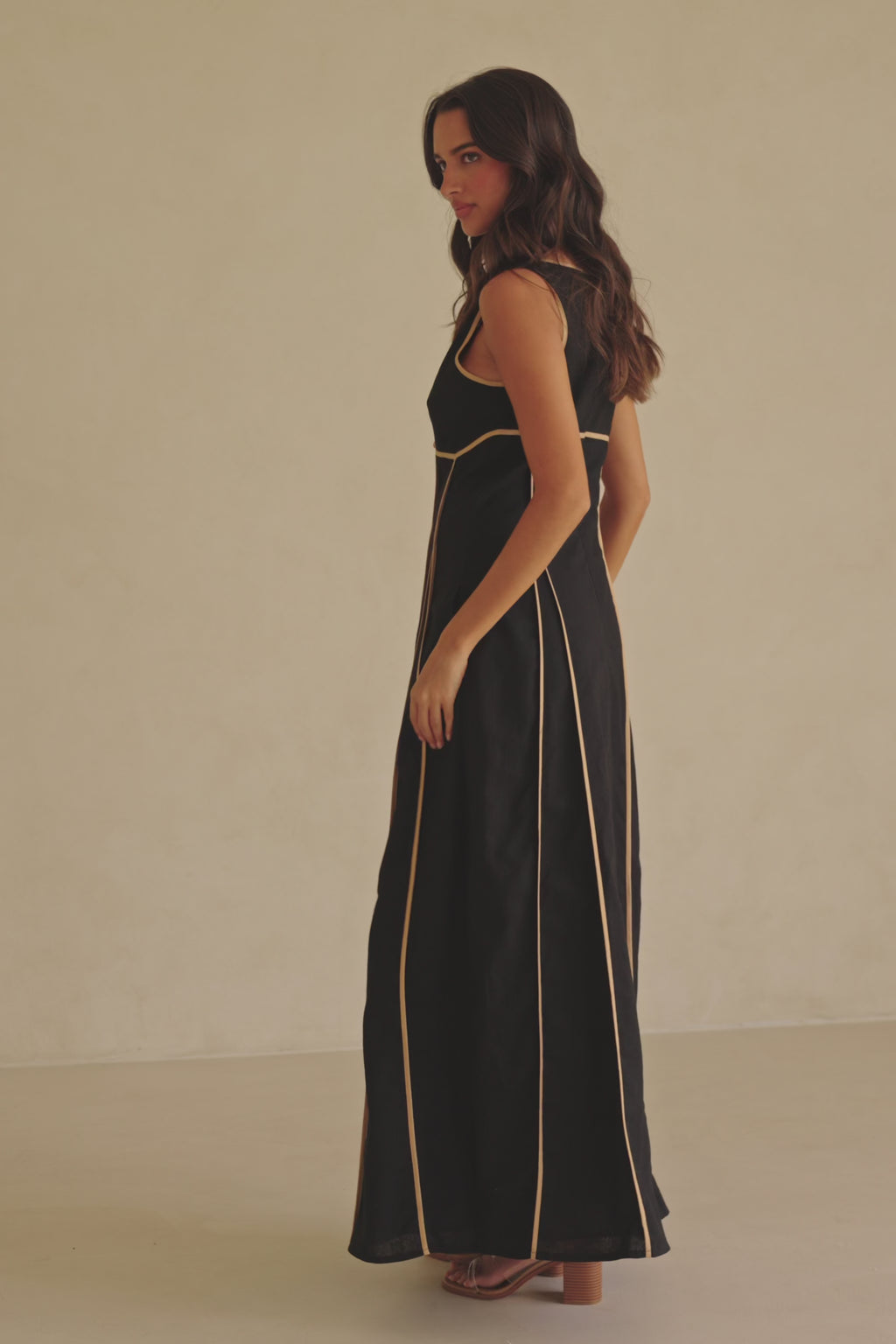 Black V Neck Tie Maxi Maylin Dress