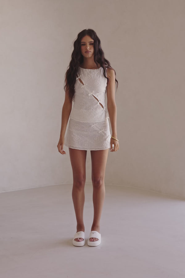 White Broderie A Line Mini Freya Skirt