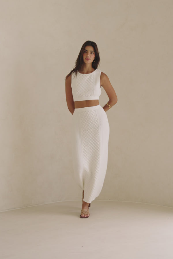 White Cable Knit Maxi Lotus Skirt
