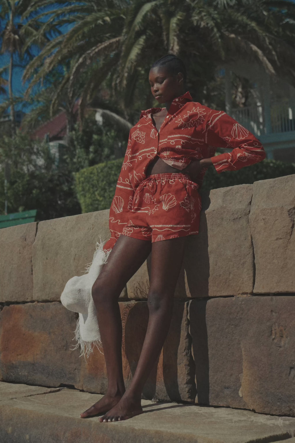 Red Linen Blend High Waist Drawstring Zuli Shorts