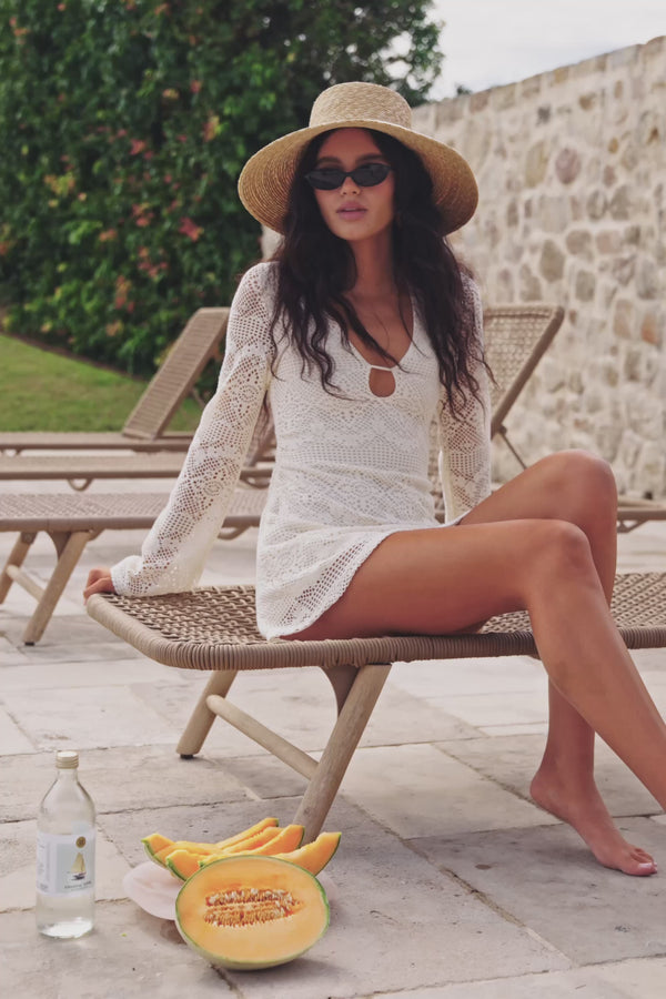 White Lace Long Sleeve V Neck Mini Wren Dress