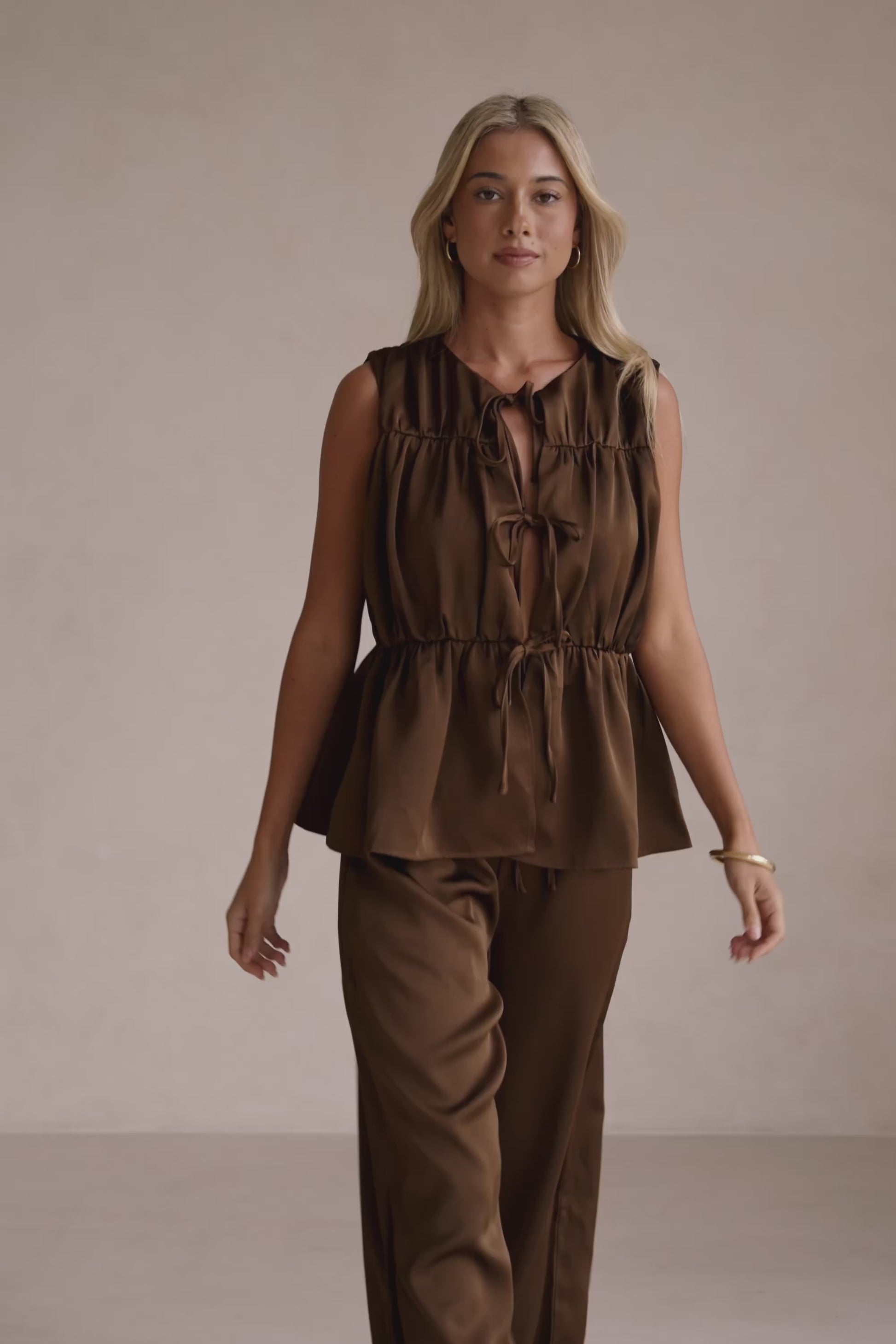 Brown Elastic Drawstring Pocket Juliette Pants