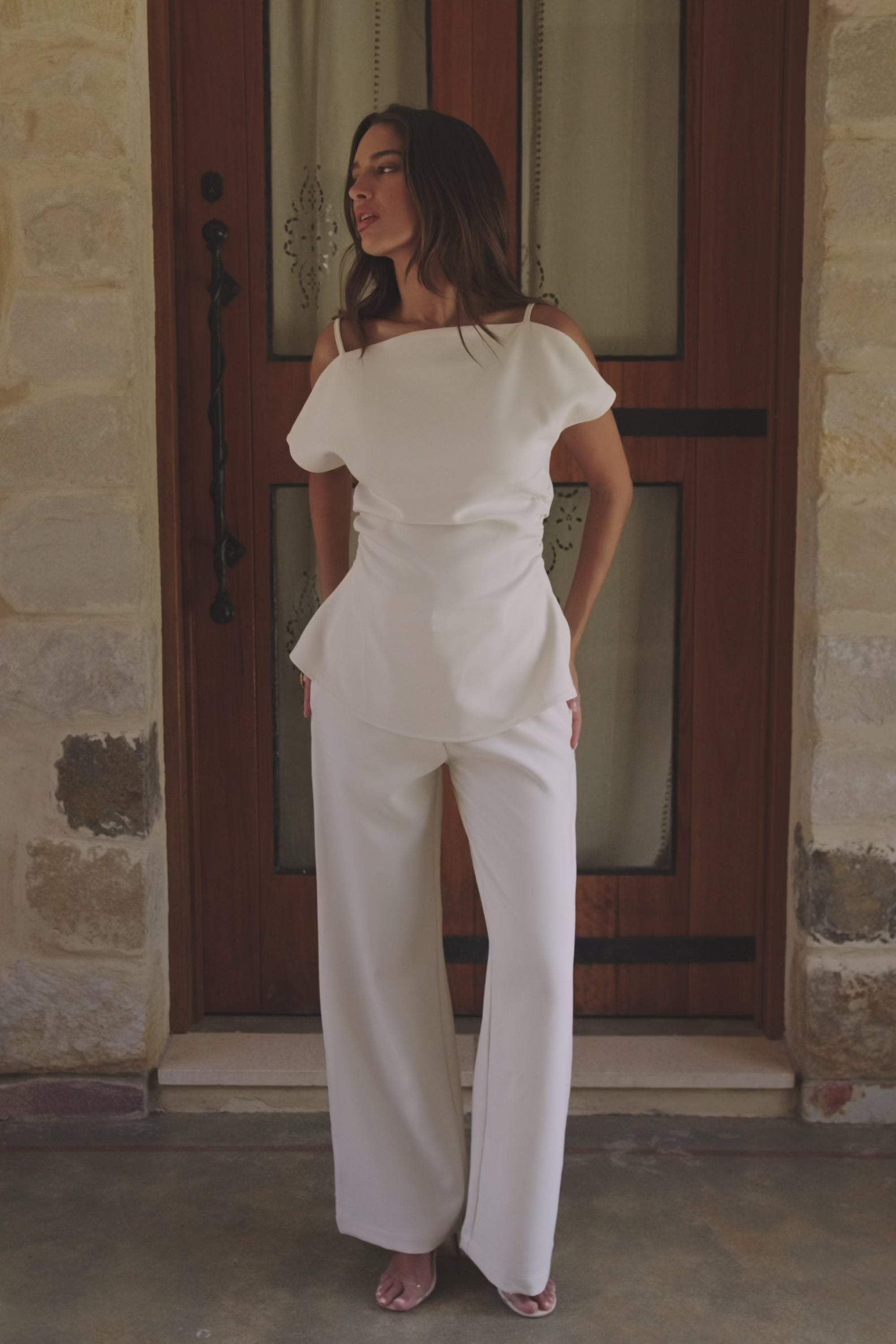 Ivory Suiting Asymmetric Naomi Top – SABO