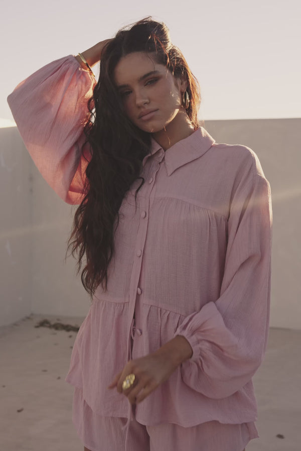 Blush Pink Elastic Drawstring Huxley Shorts