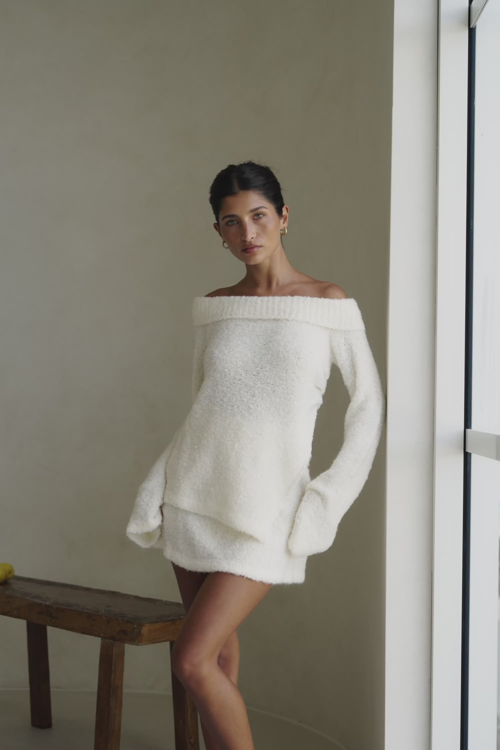 Cream Knit Off Shoulder Long Sleeve Alena Top