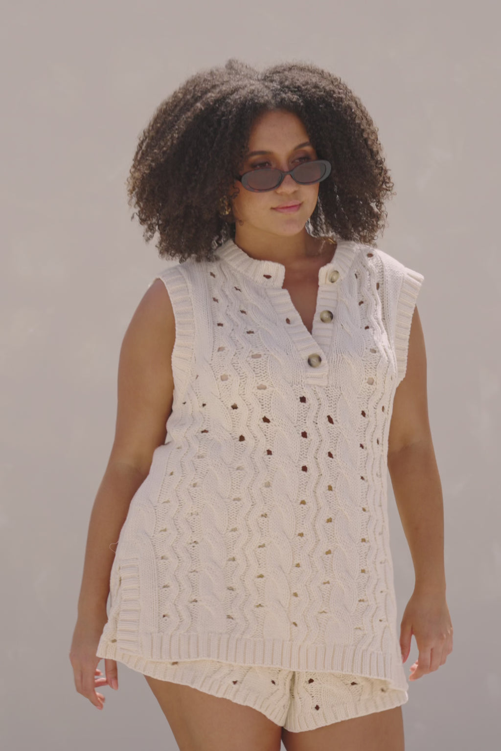 Cream Cable Knit Button Jenna Tunic Top