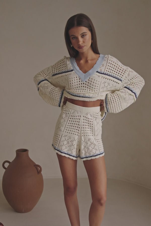 Cream Patch Crochet Knit High Waist Balia Shorts