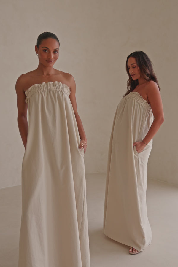 Beige Strapless Maxi Lila Dress