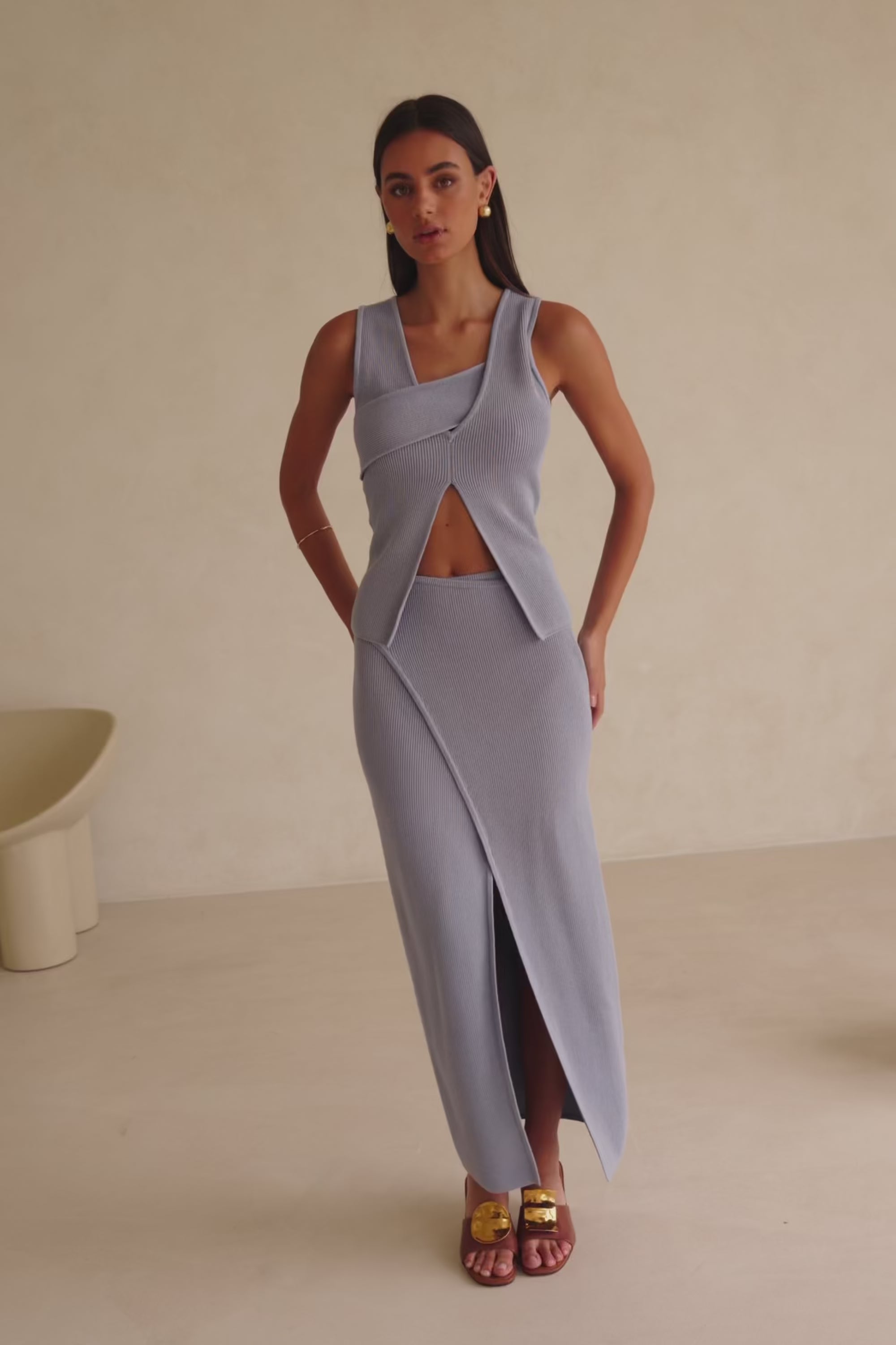 Blue Front Split Wrap Maxi Bridget Skirt
