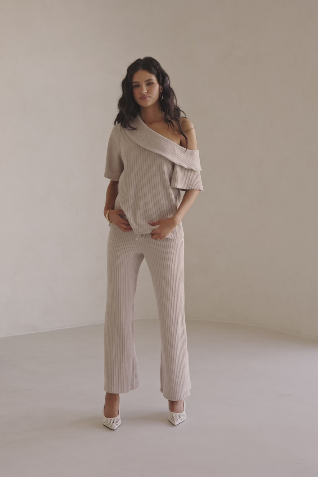 Stone Grey Elastic Drawstring Tarika Pants