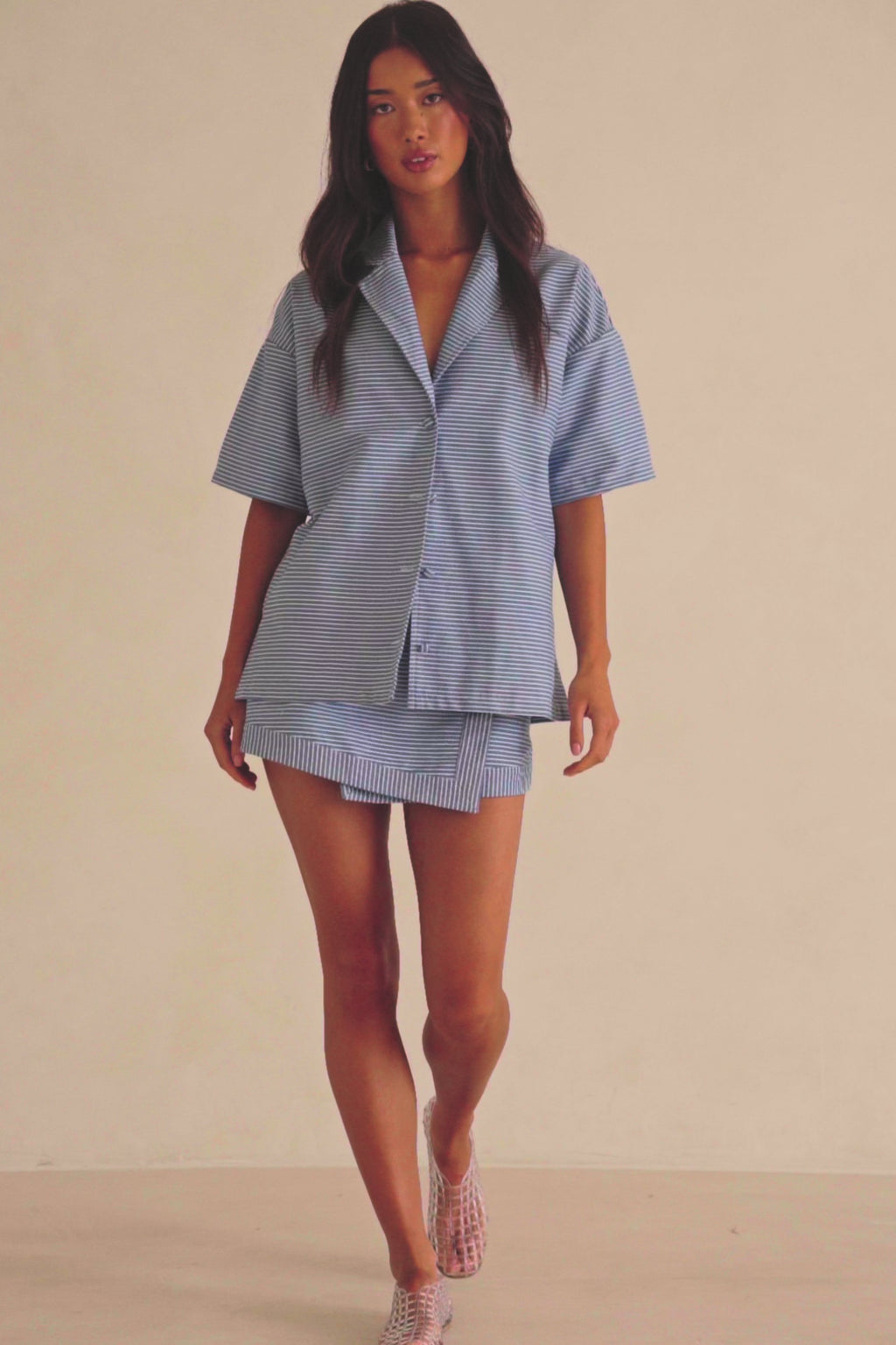 Alyssia Mini Wrap Skirt - Blue, White Stripe