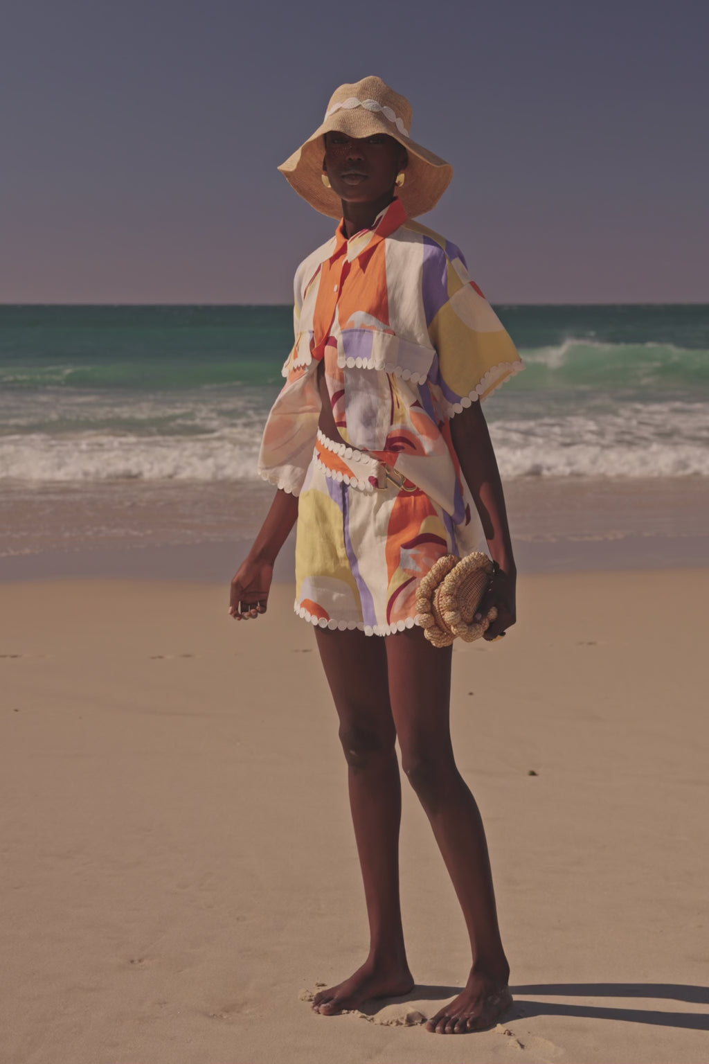 Orange Estivo Dusk Print Wrap Belt Francesca Shorts