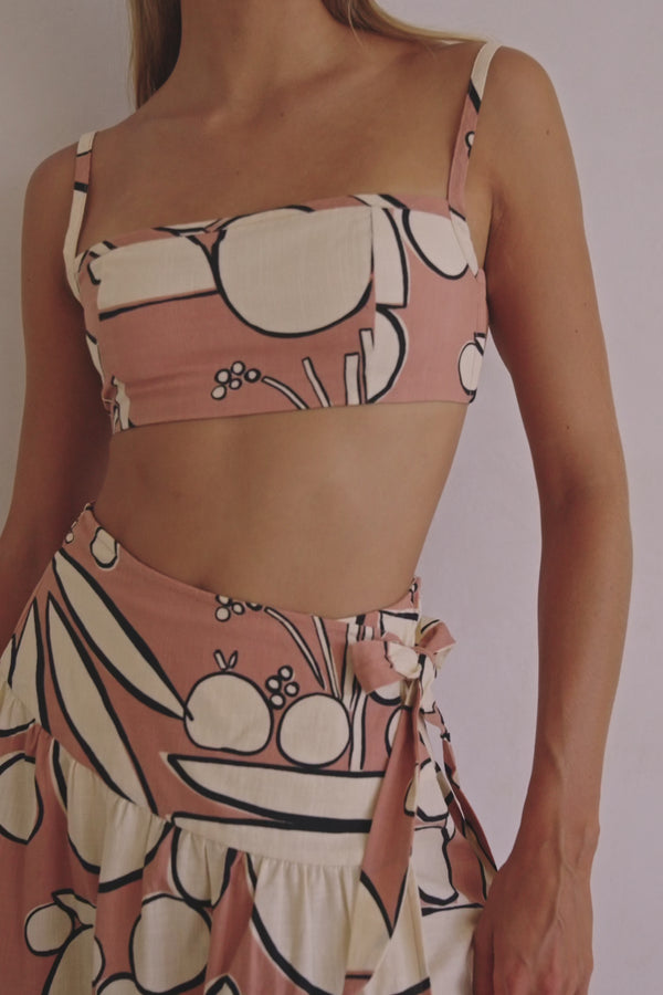 Orange Barrosa Print Strappy Cropped Tahaa Top