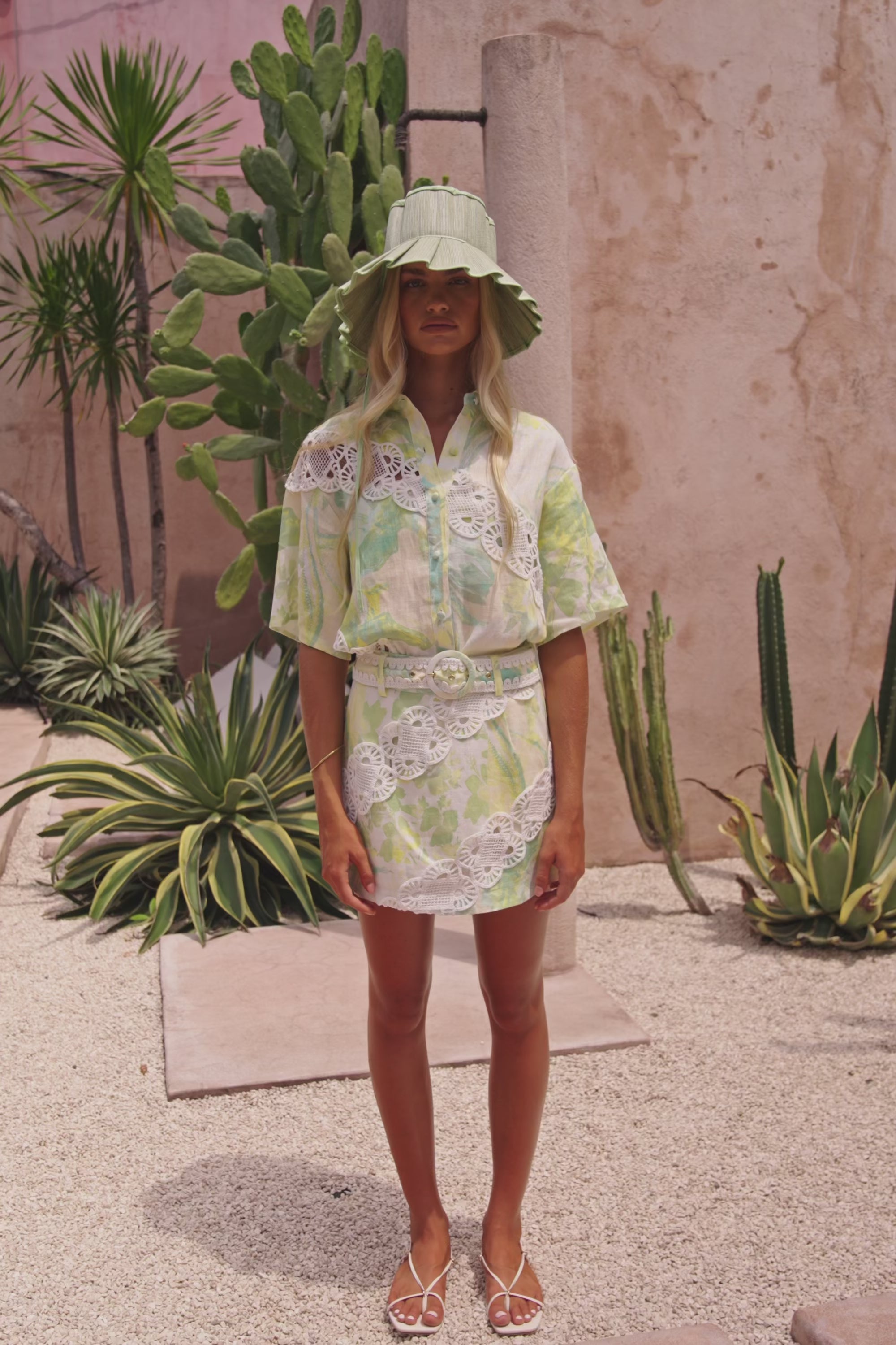 Green Fiore Festivo Print Button Up Aquila Shirt