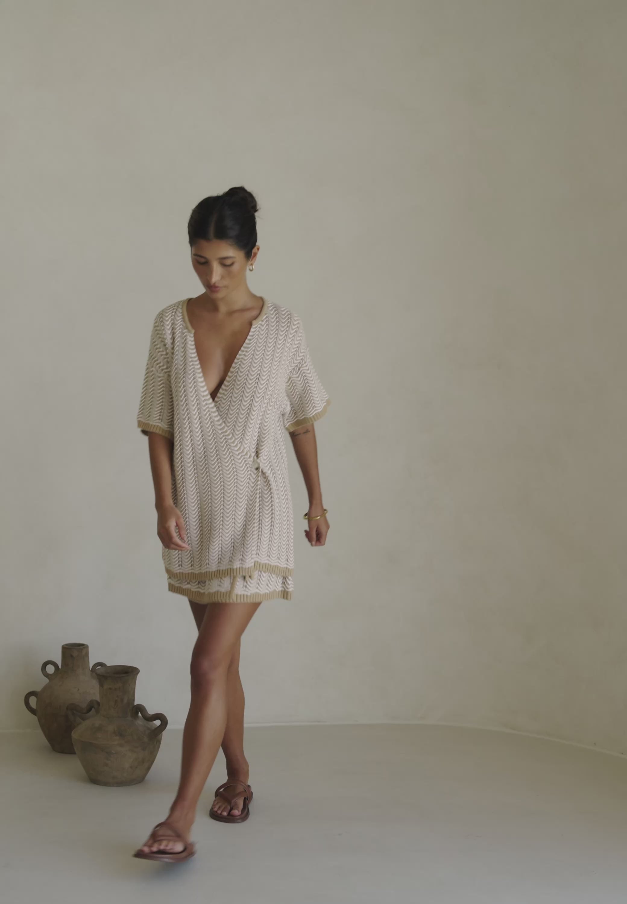 Tan Drawstring Wrap Mini Reims Skirt