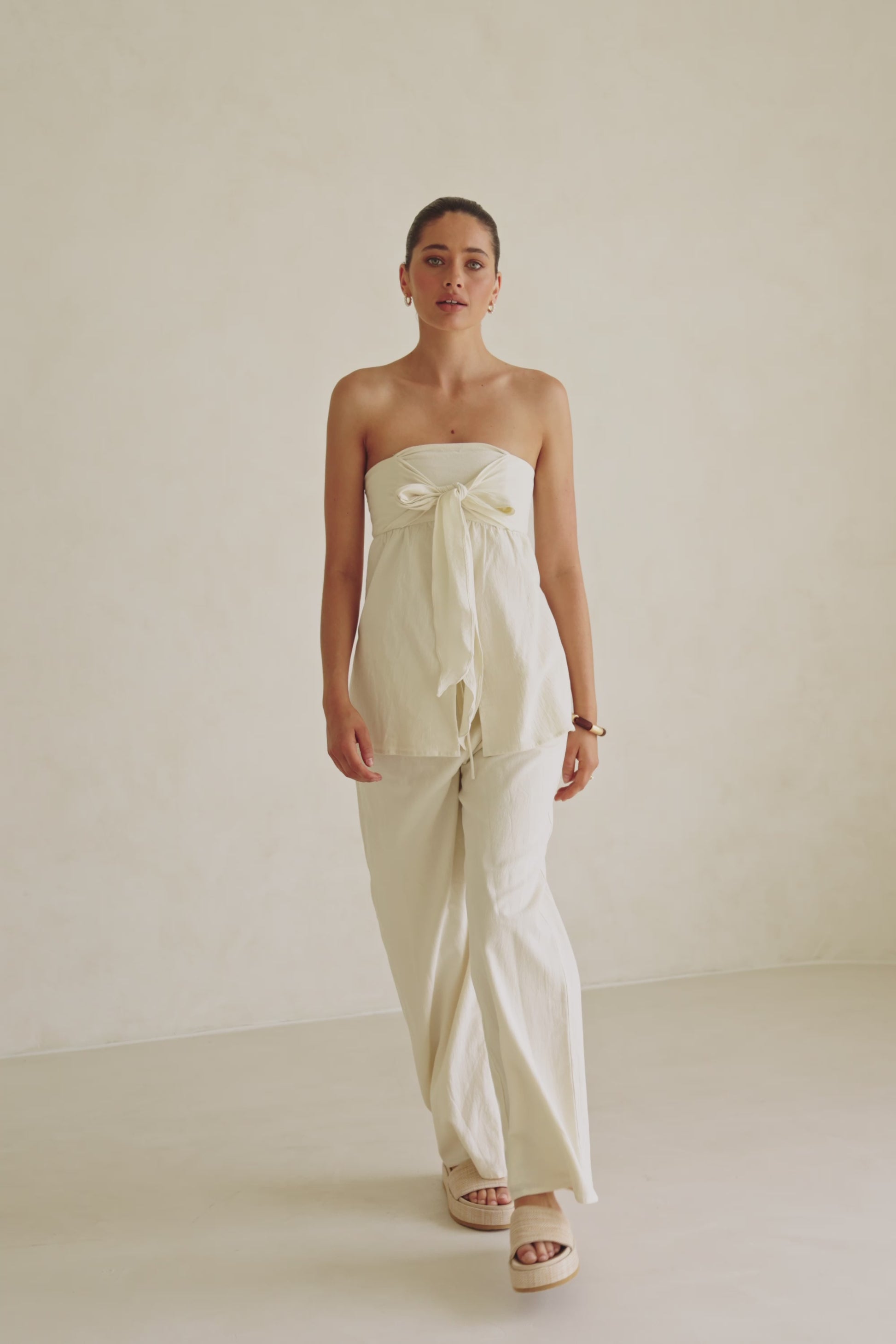 Serena Front Tie Pants - Beige