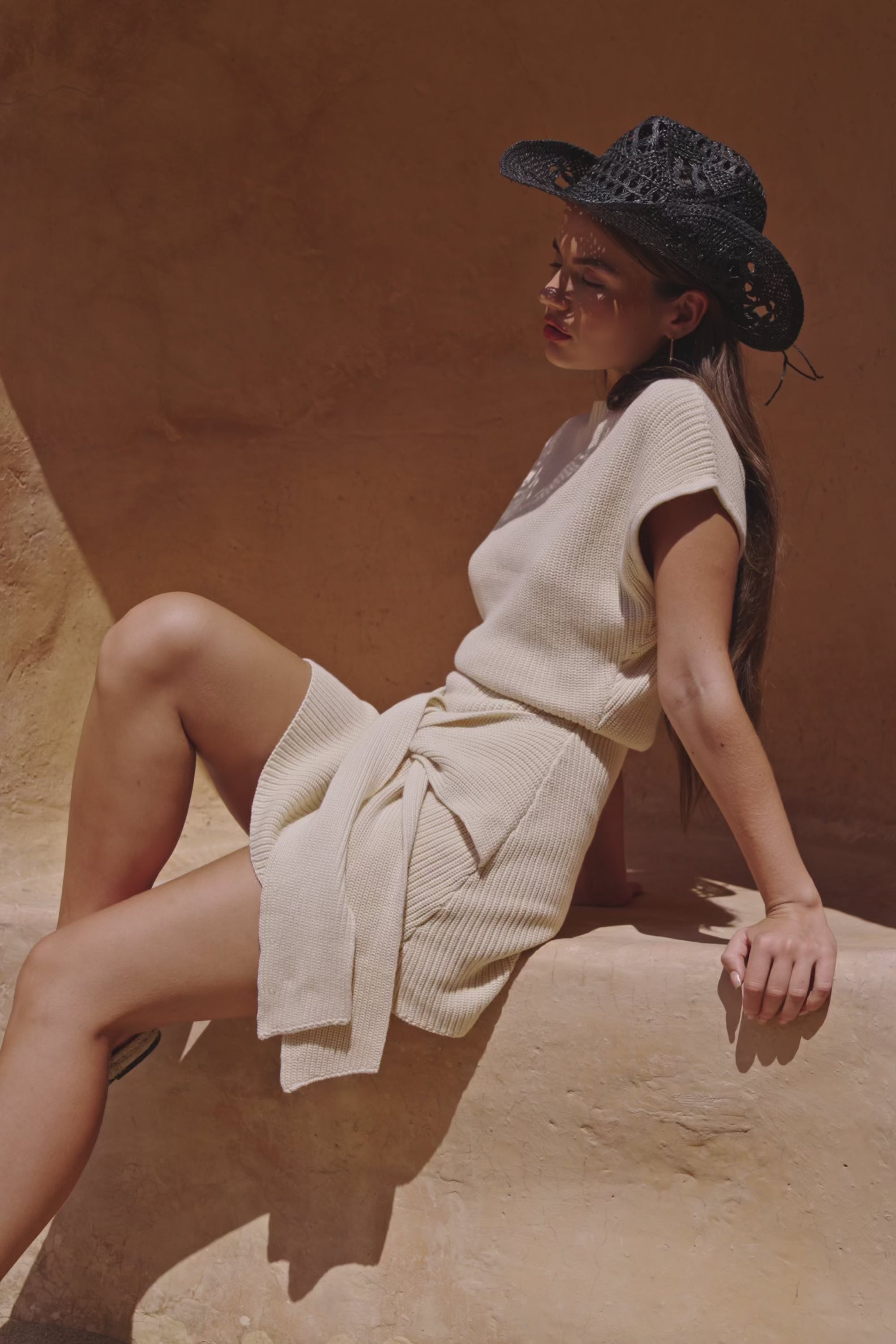 Beige Cotton Knit Draped Mini Lovina Dress