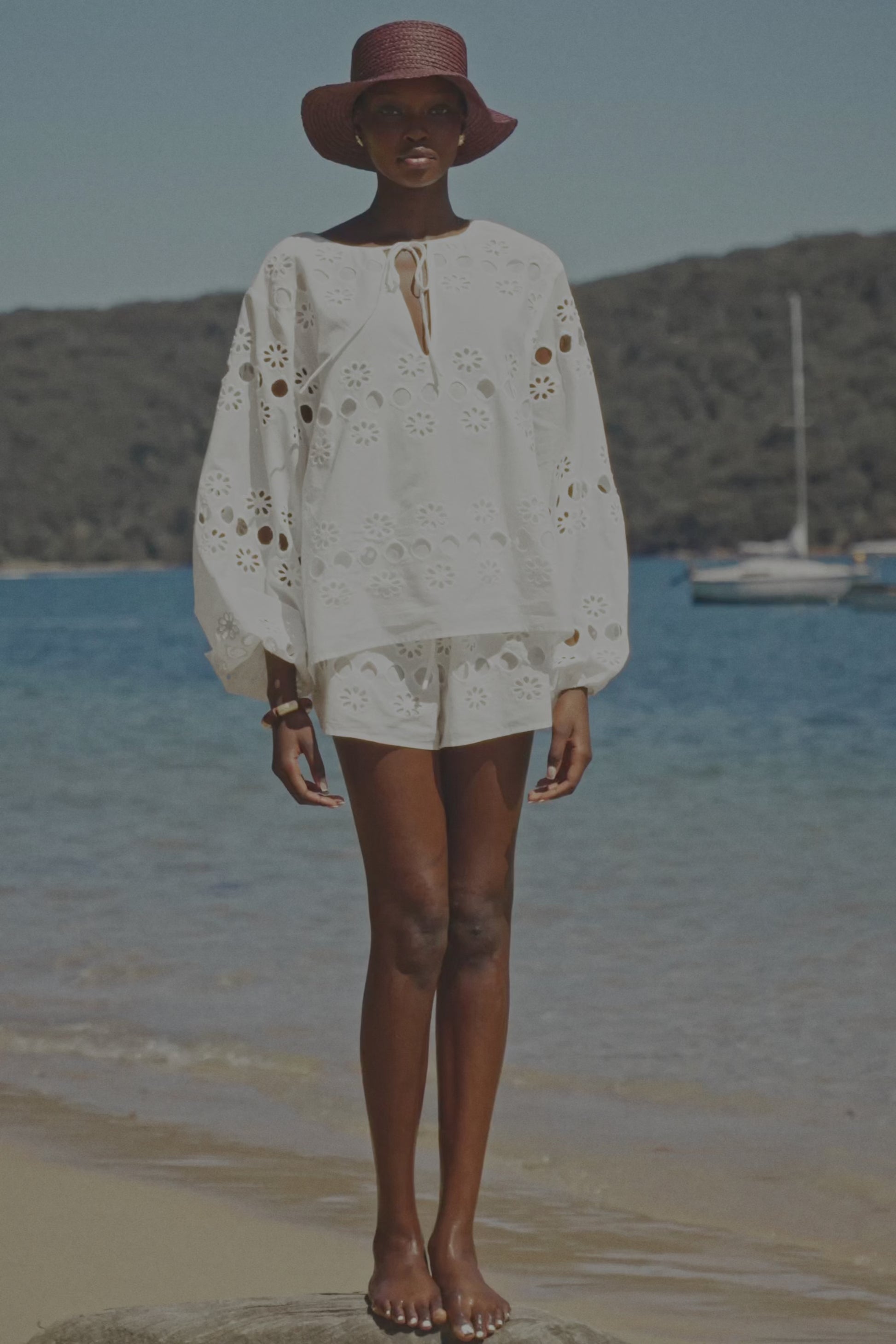 White Embroidered Drawstring Paras Shorts