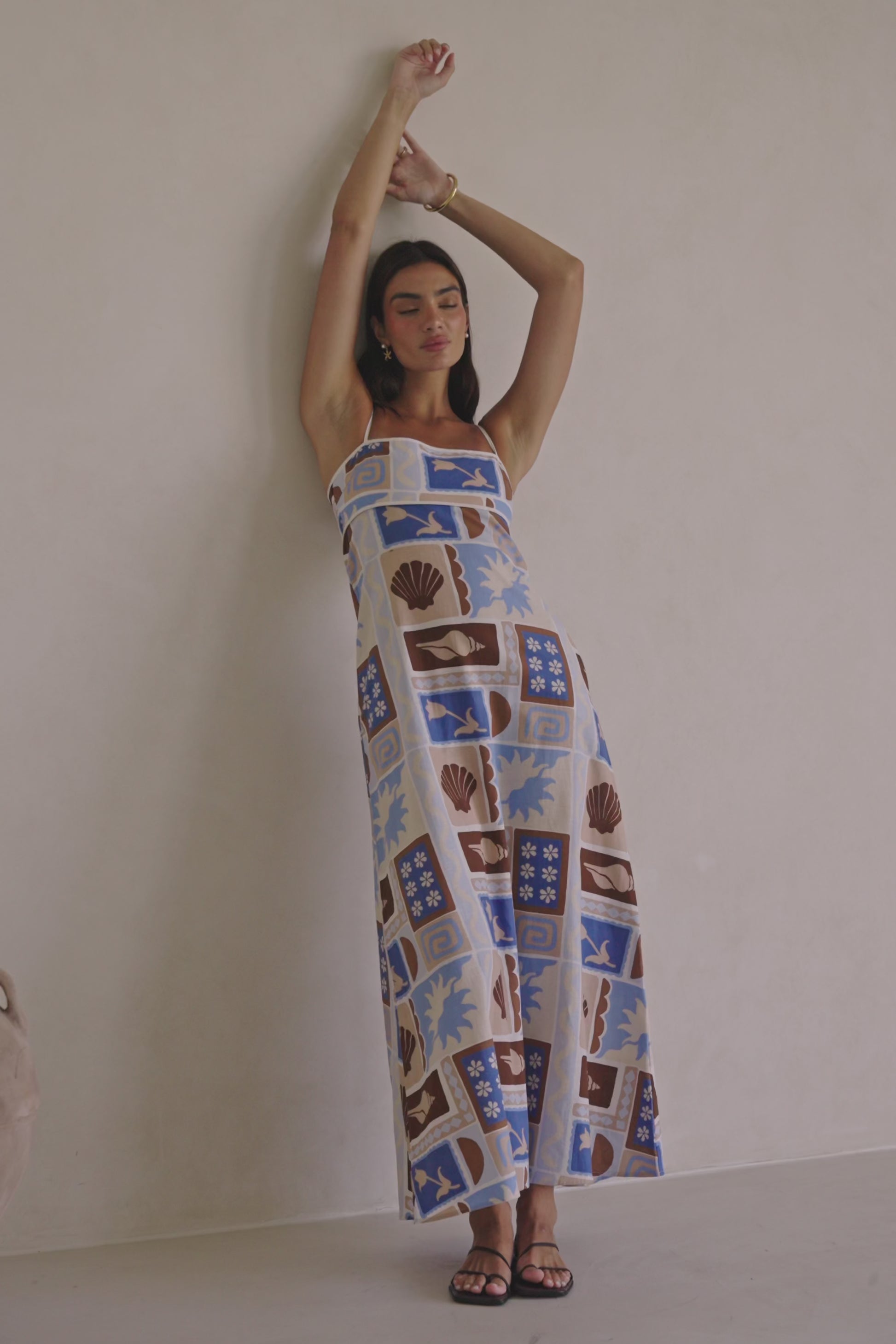 Blue Solis Print Strappy A-Line Maxi Giorgia Dress