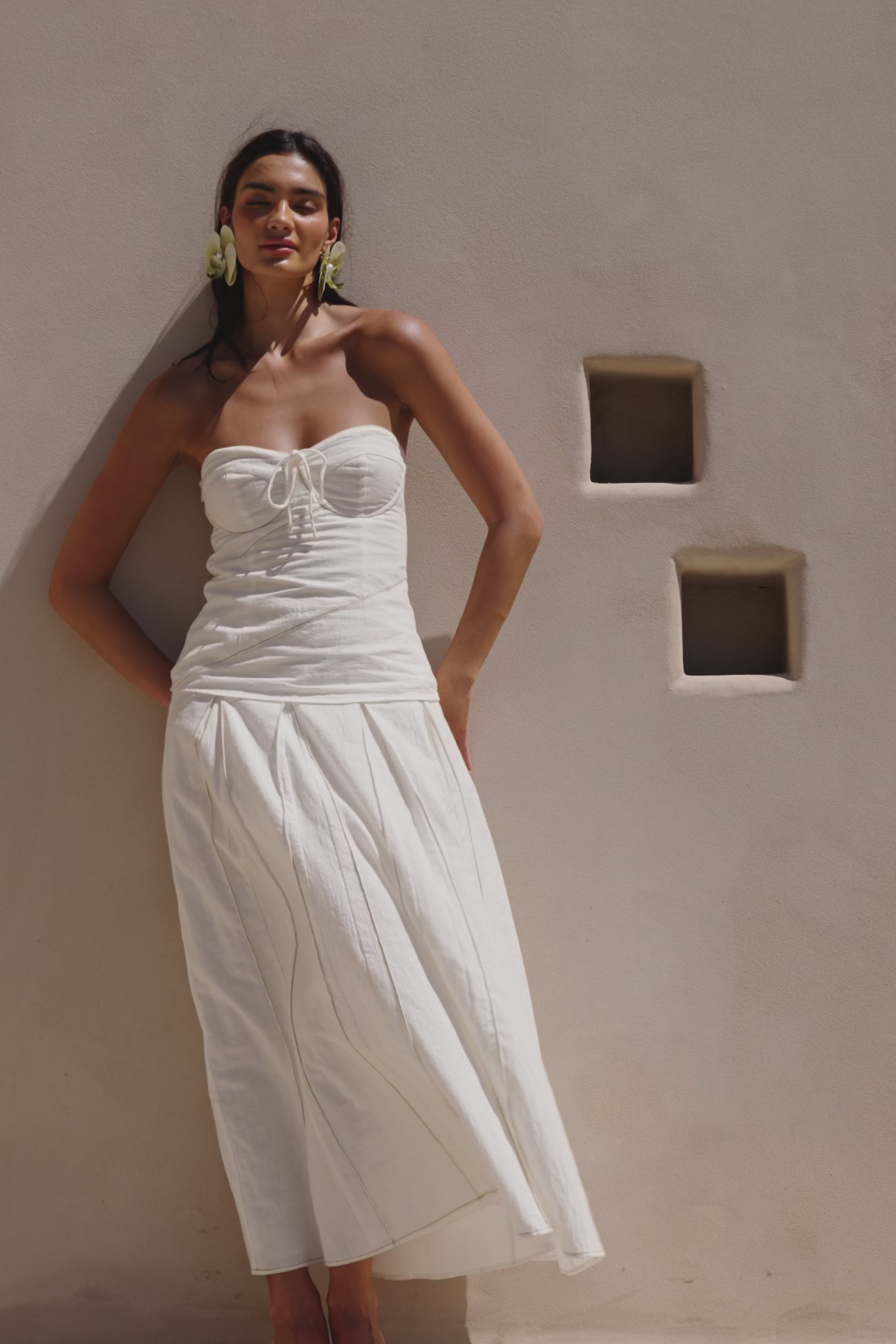 White Pleated Flounce Maxi Viviana Skirt