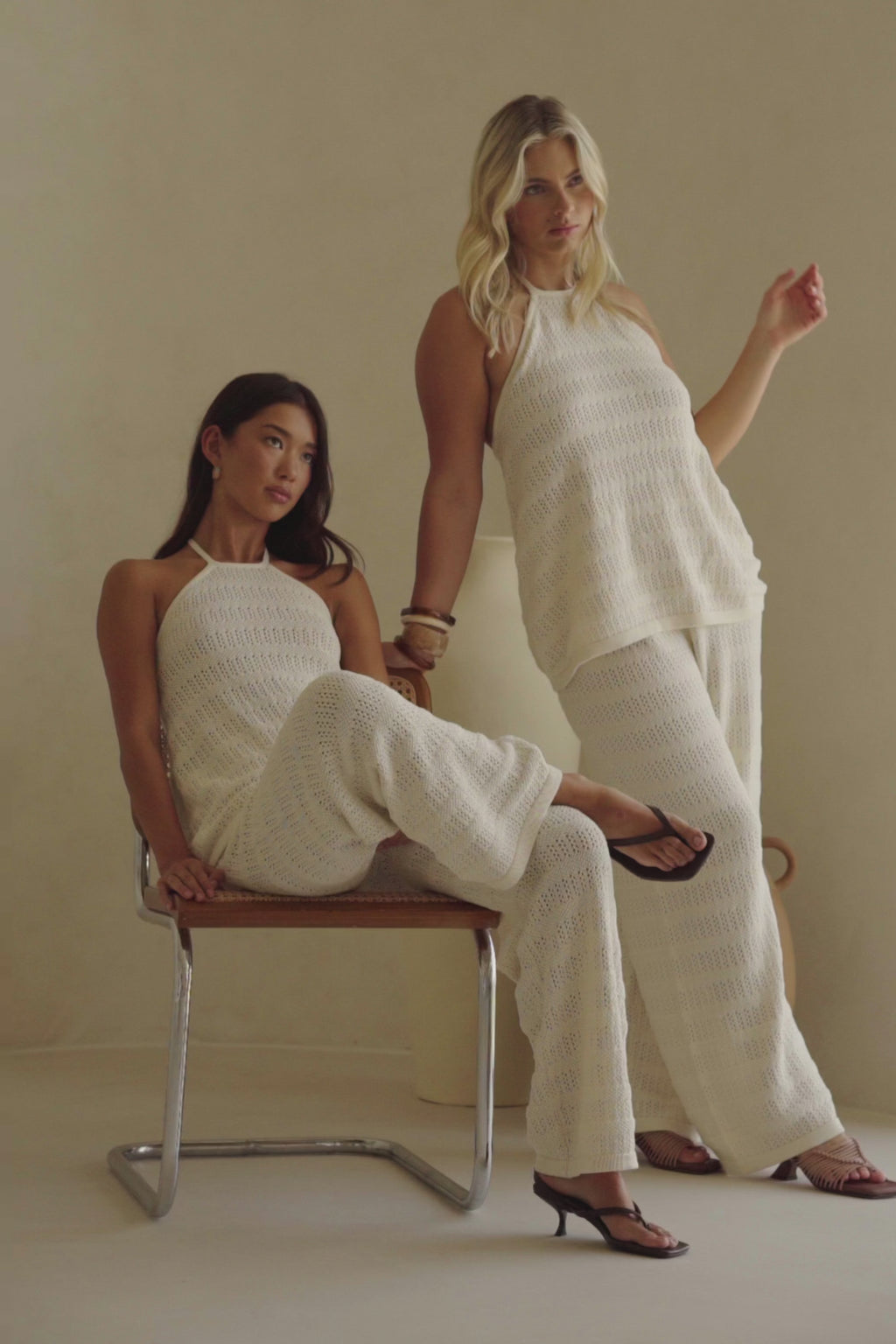 Beige Knit Elastic Zhuri Pants