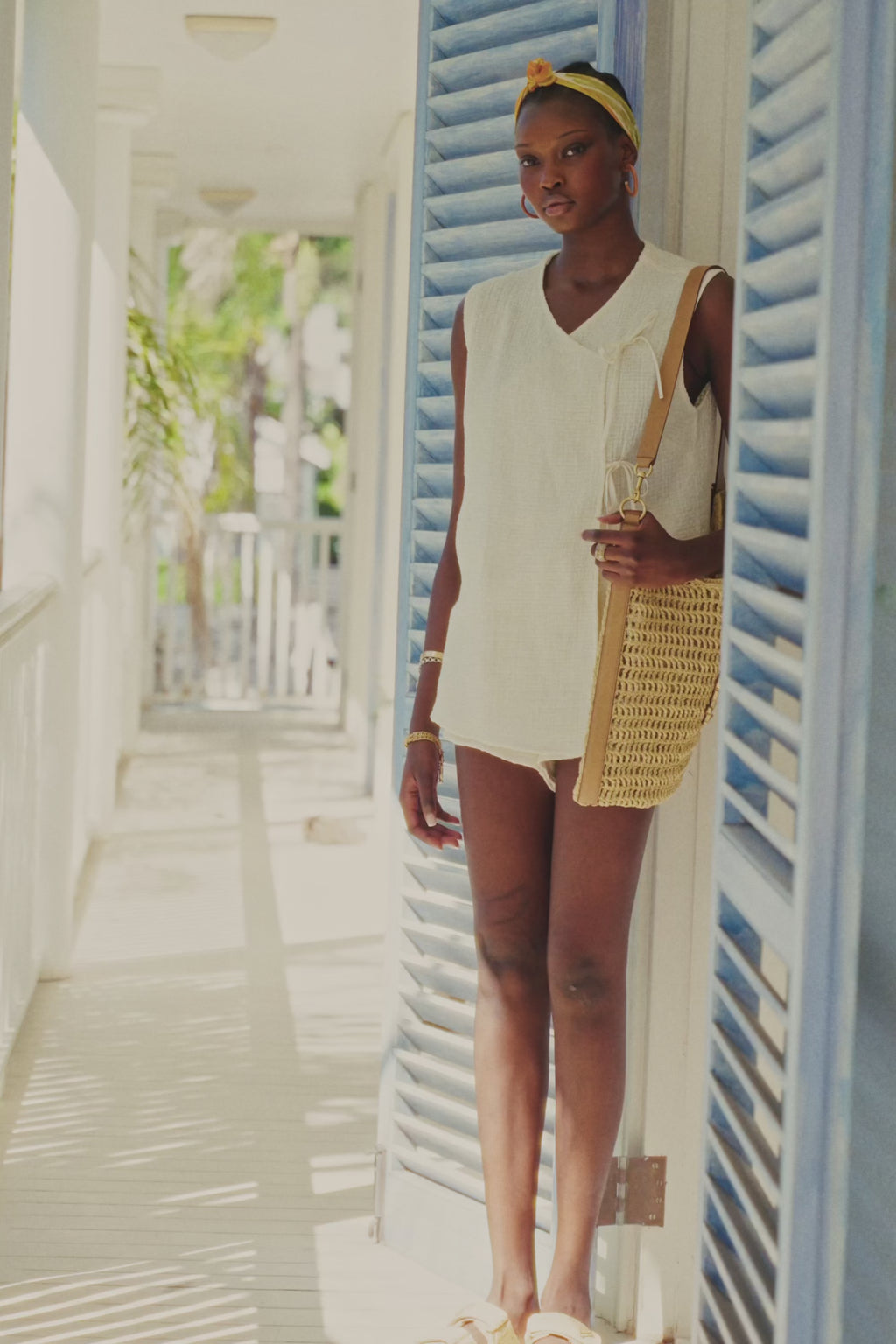 Cream High Waist Elastic Drawstring Ciel Shorts