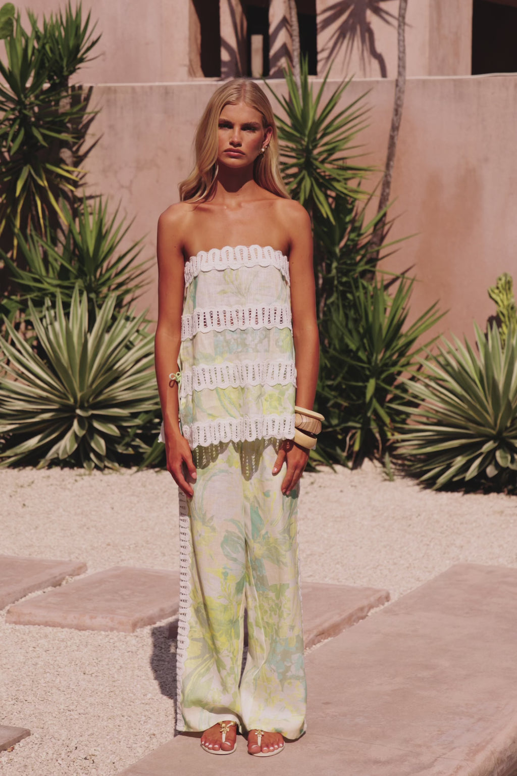 Green Fiore Festivio Print Strapless Orion Top