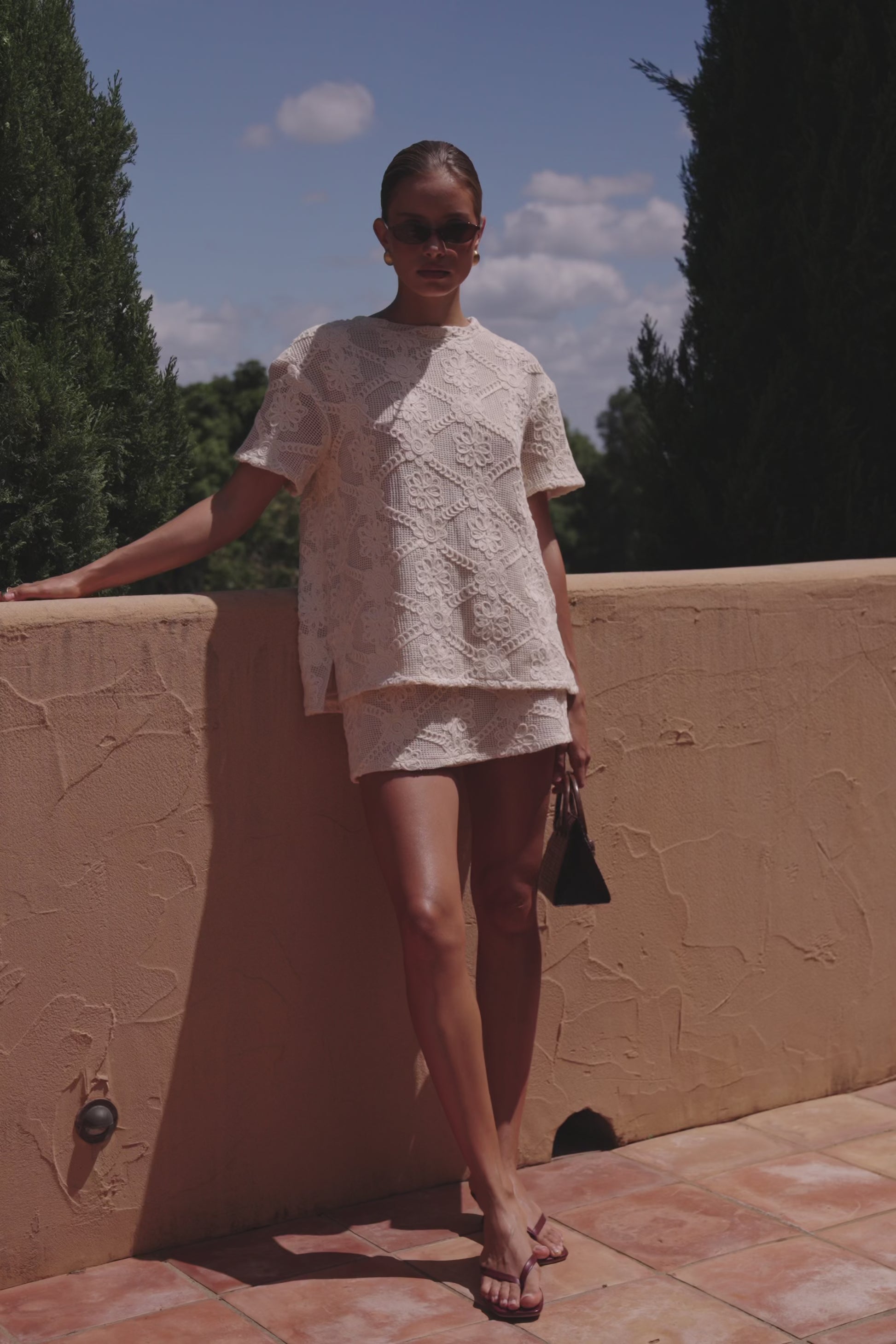 Beige Crochet Lace Rosiah T Shirt Top