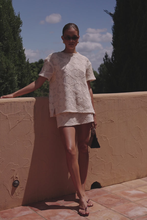 Beige Crochet Lace Rosiah T Shirt Top