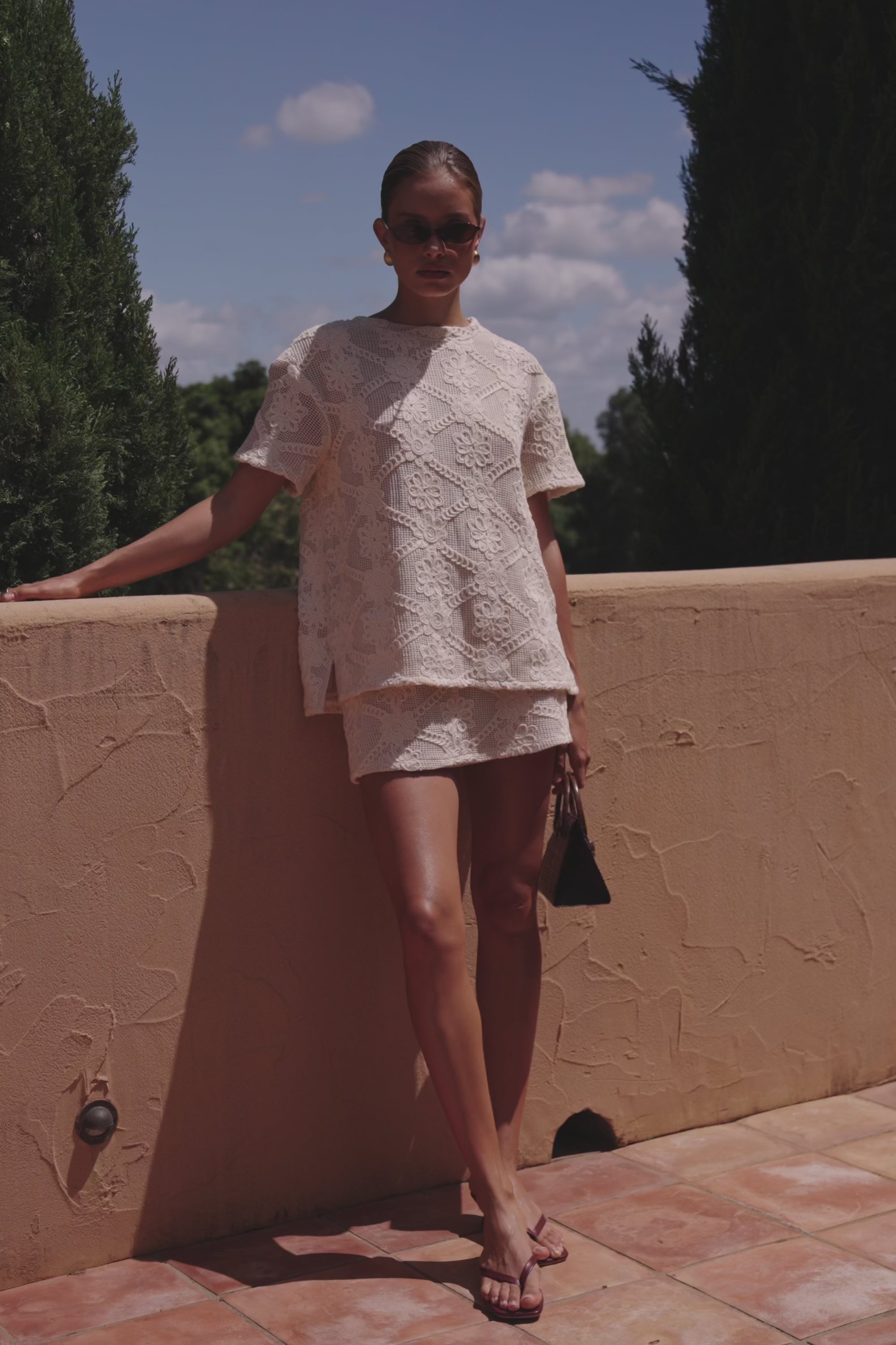 Beige Crochet Lace Rosiah T Shirt Top