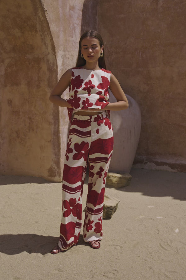 Red Sienna Sunset Print Del Mar Trouser Pants