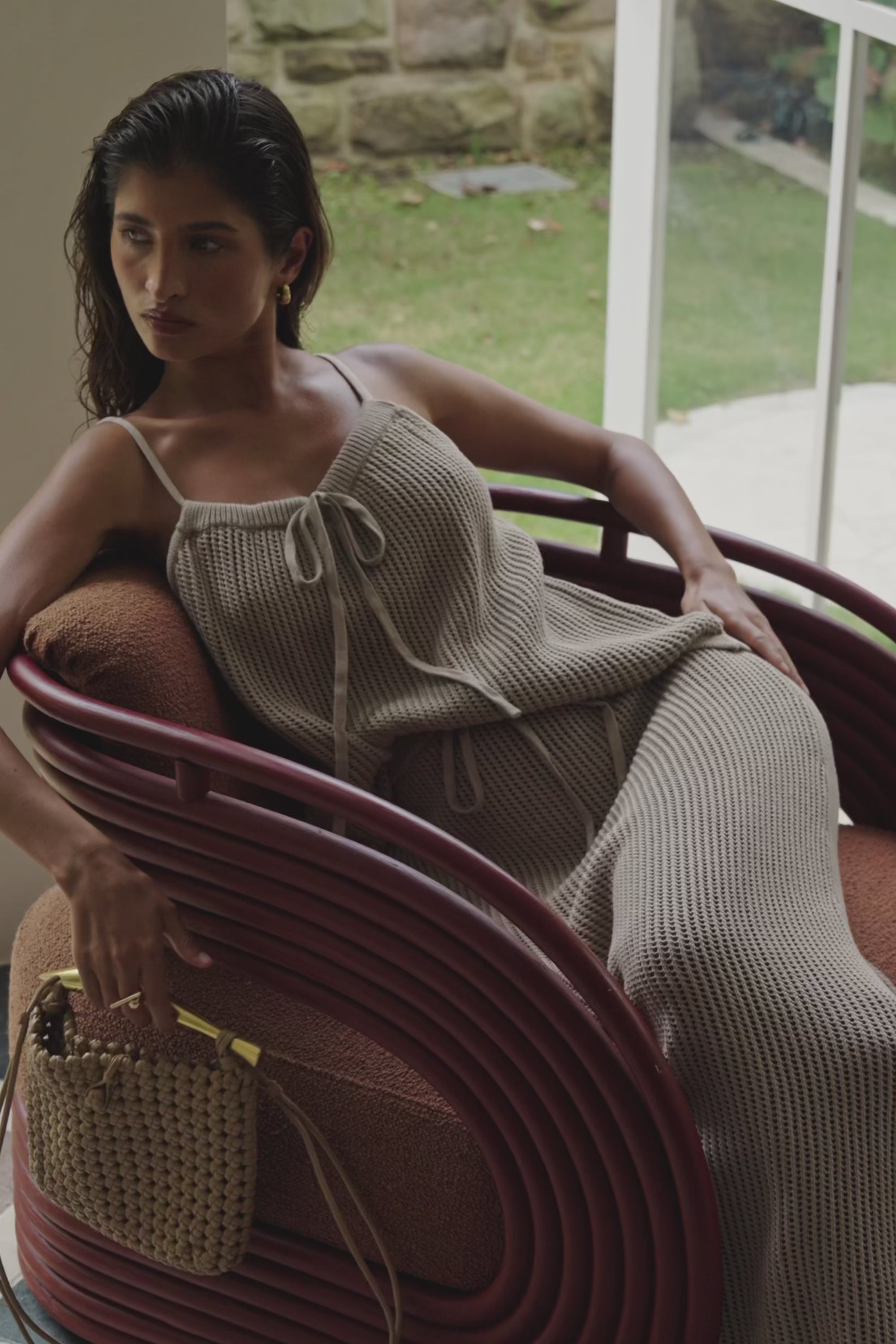 Taupe Knit V Neck Strappy Tie A-Line Havana Top