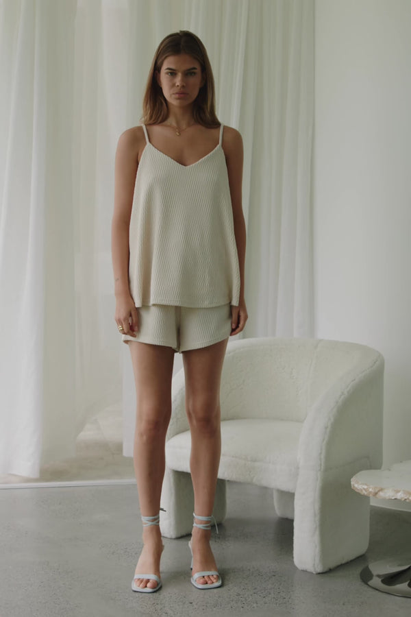 Beige High Waist Elastic Drawstring Boston Shorts