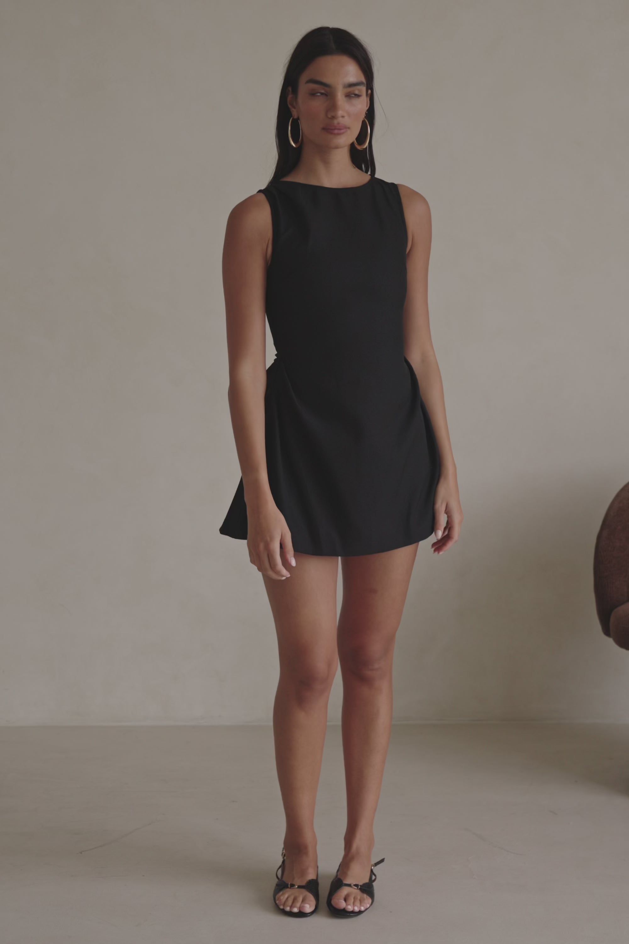 Black Suiting Pleat Mini Camellia Dress – SABO