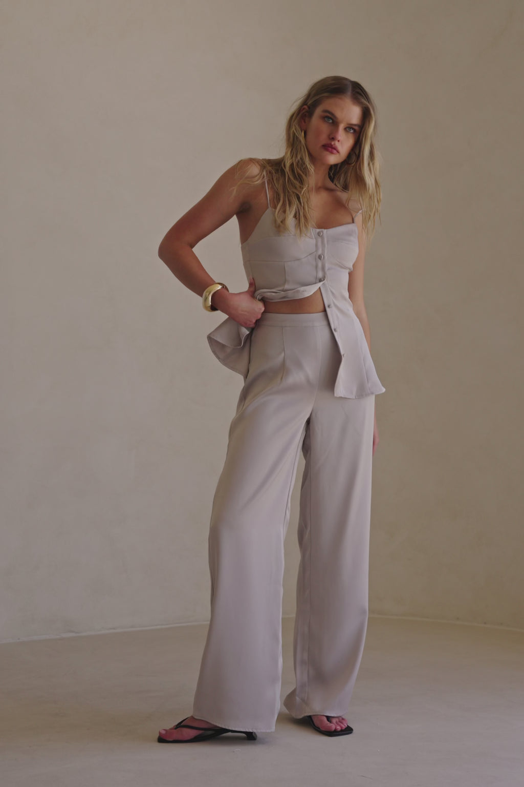 Grey Silky High Waist Relax Lyla Pants