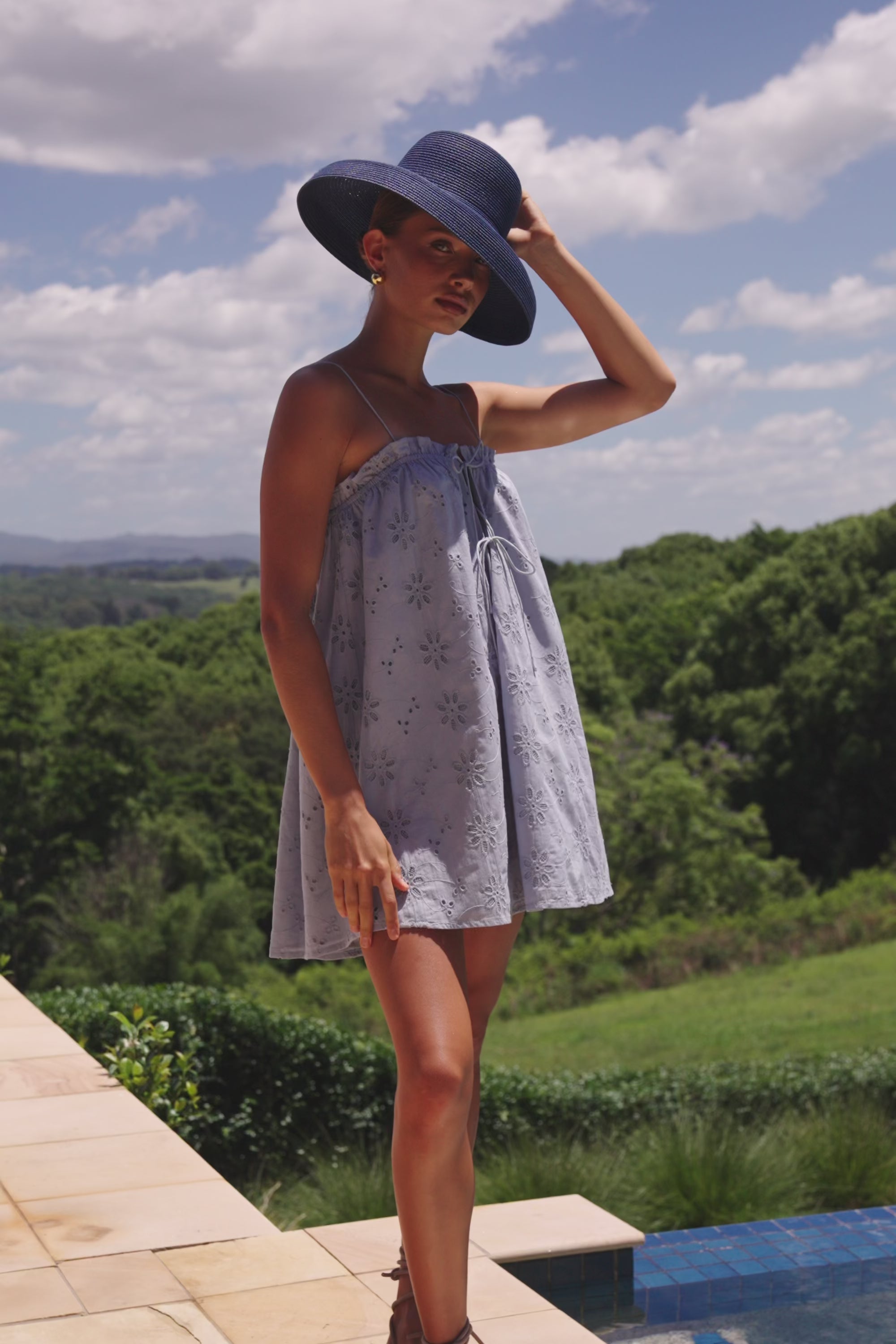 Blue Broderie Relaxed Mini Evelia Dress