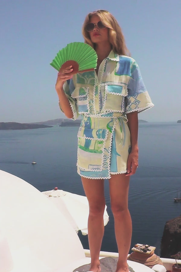 Blue Theotokos Ocean Button Up Collar Diaz Top