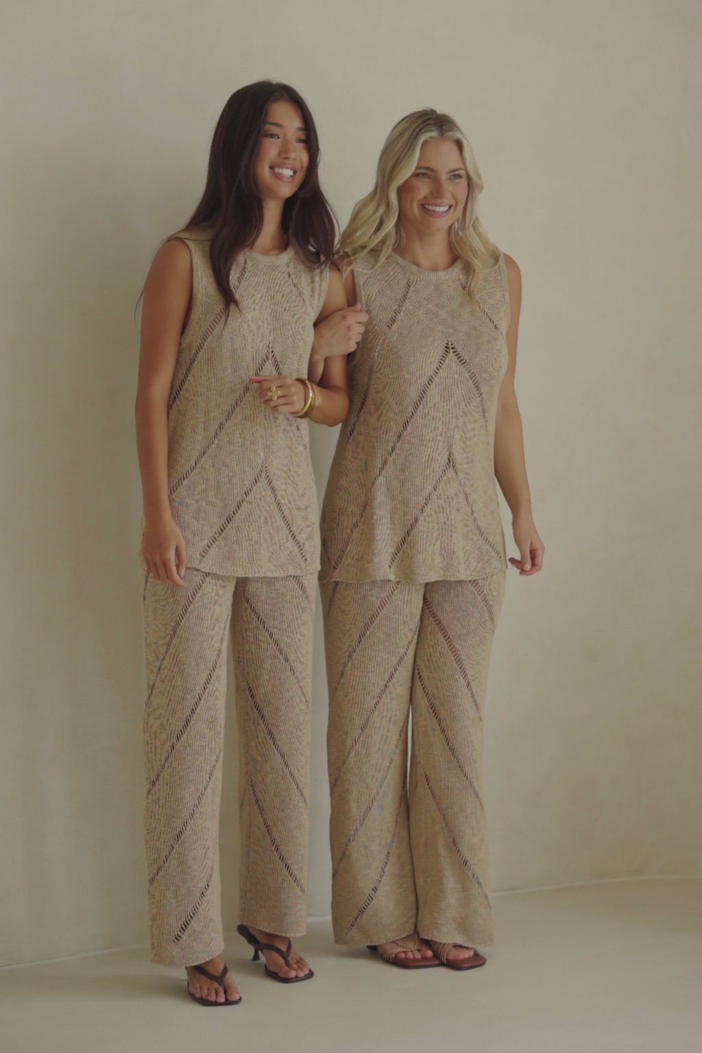 Tan Knit High Waist Ladder Pannel Josiah Pants