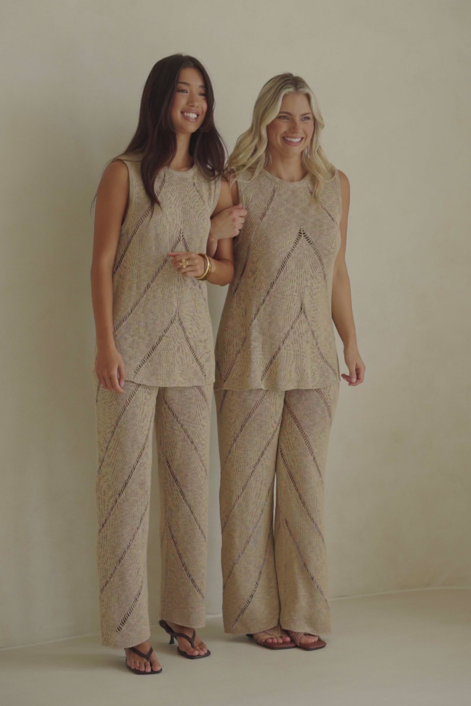 Tan Knit High Waist Ladder Pannel Josiah Pants