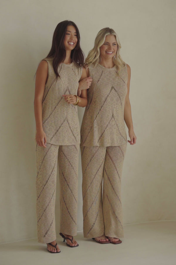 Tan Knit High Waist Ladder Pannel Josiah Pants