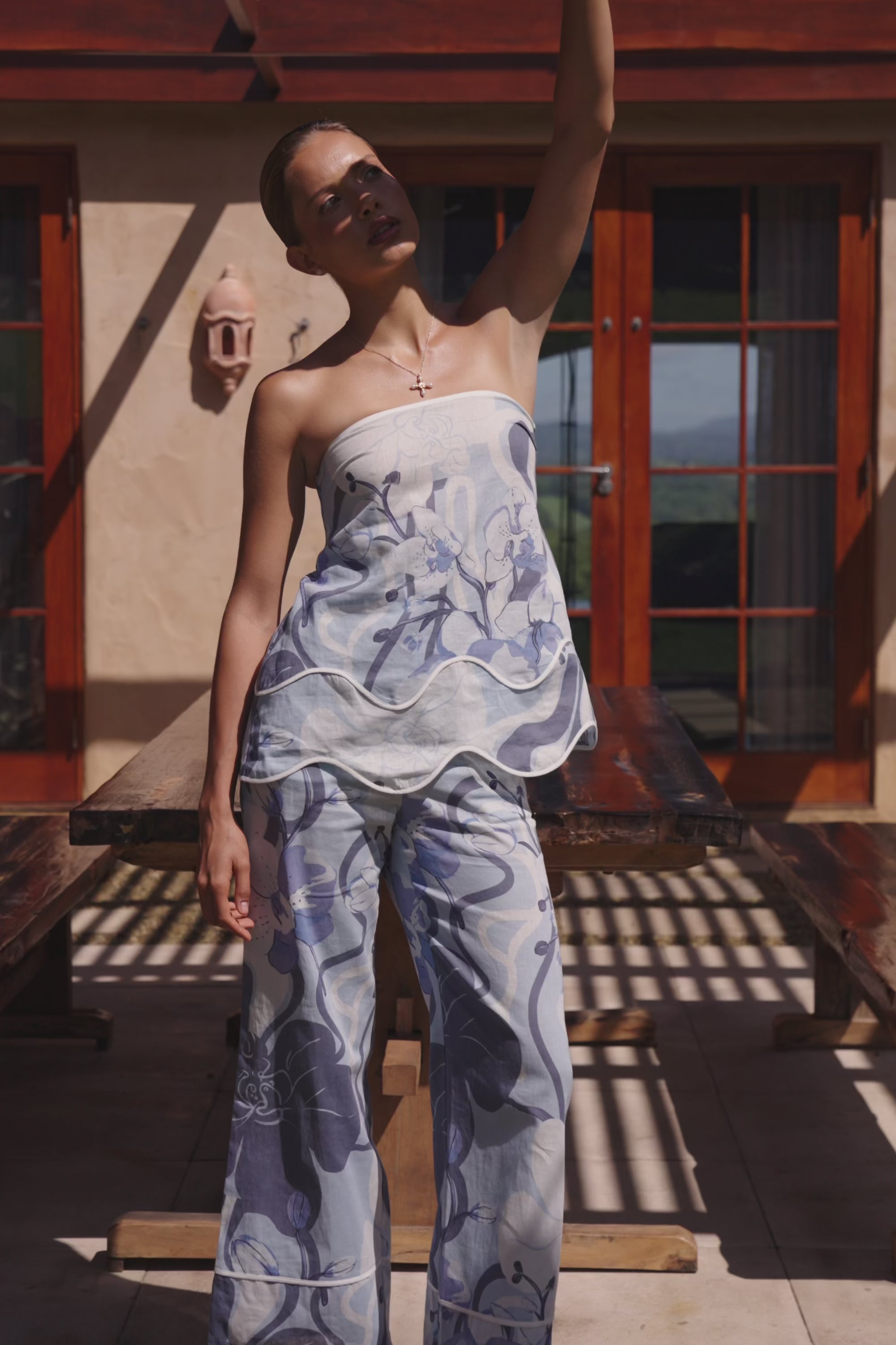 Blue Bouquet Blu Print Strapless Brooklyn Top