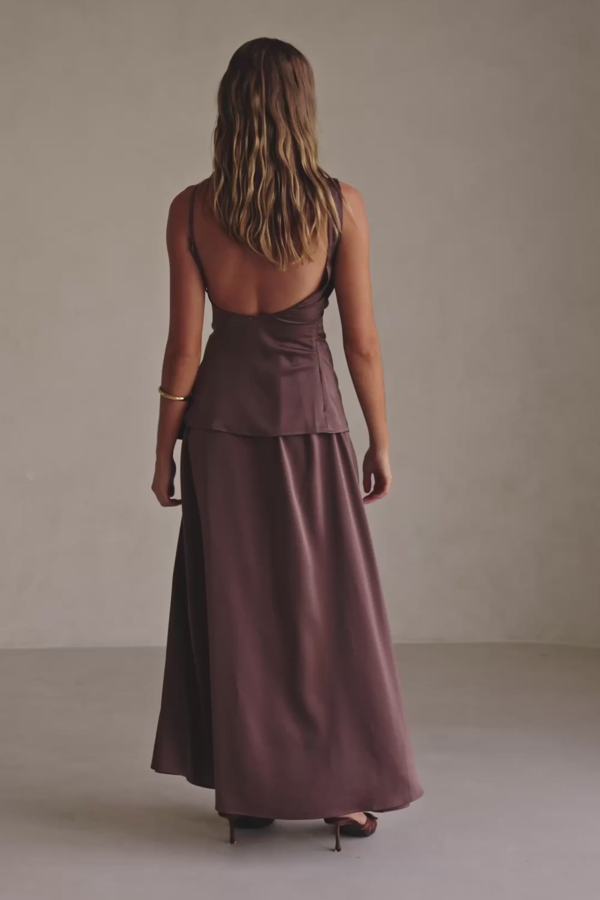 Chocolate Brown Asymmetric Ruched Backless Hailey Top