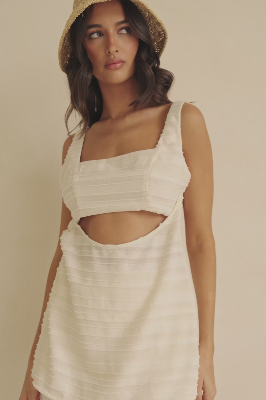 Cream Textured Cut Out Backless Aurelie Top