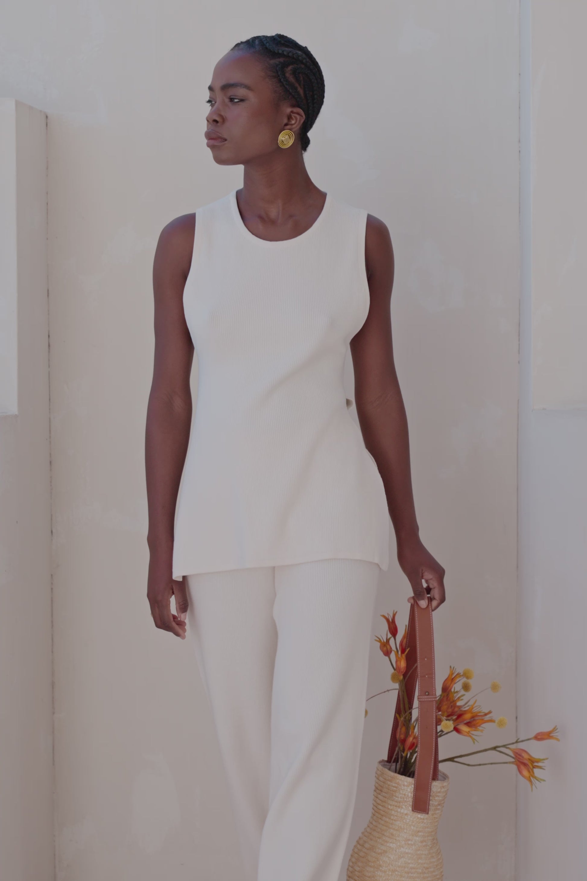 Cream Knit High Waist Sammi Pants